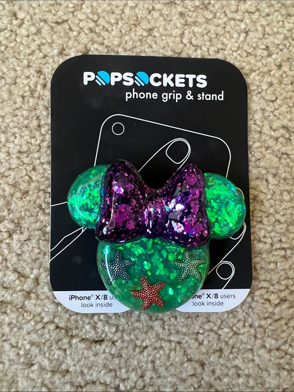 PopSocket Green Glitter Minnie Mouse Phone Grip- New With Tags!
